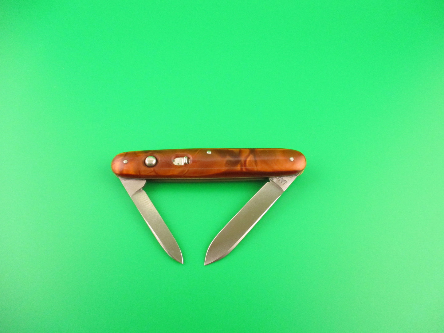 SCHRADE WALDEN Medium Double Orange Pearl Advertising MINT automatic knife