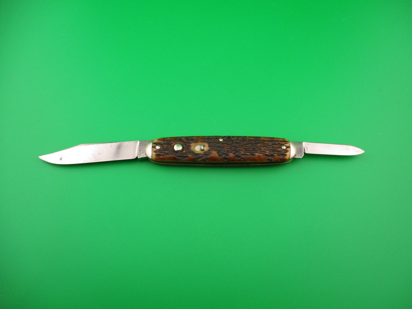 Schrade Cut Co Large Early Double Pick bone Clip/pen Tip bolsters automatic knife 7503 3/4T