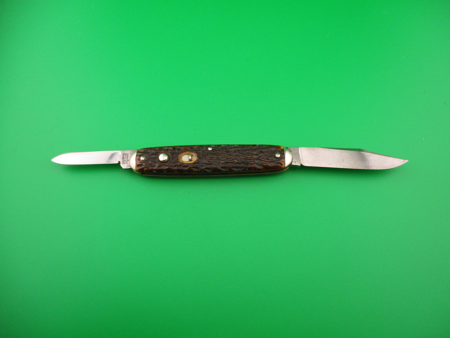 Schrade Cut Co Large Early Double Pick bone Clip/pen Tip bolsters automatic knife 7503 3/4T