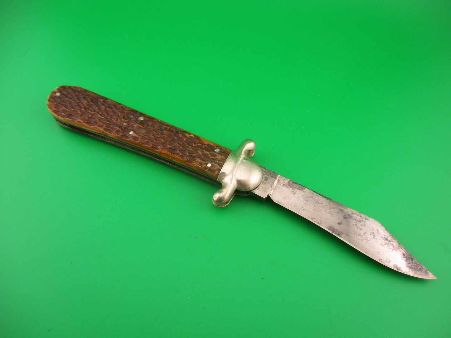 Press Button Knife Co GUARDIAN Antique switchblade knife partial etch