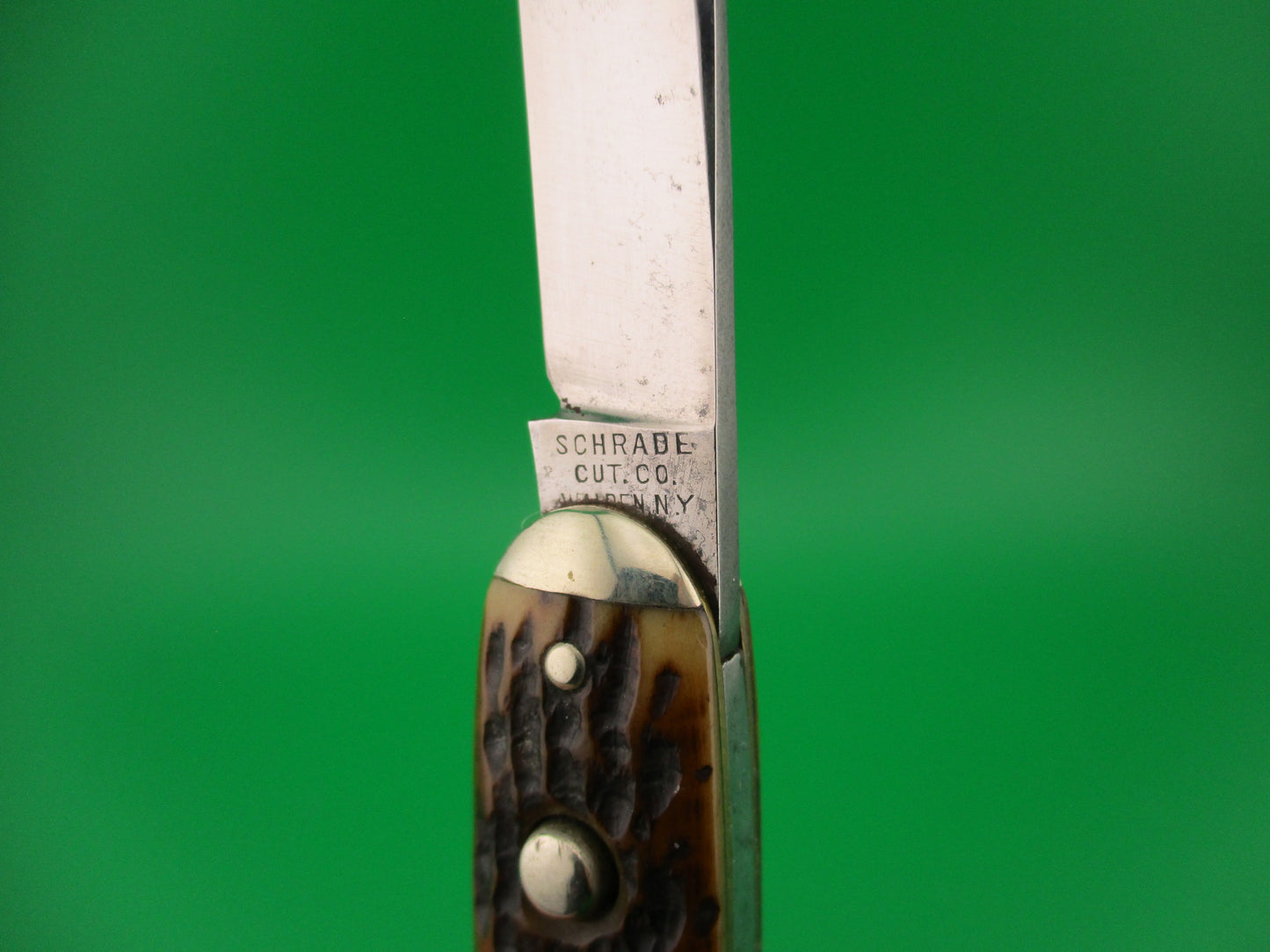 Schrade Cut Co Large Early Double Pick bone Clip/pen Tip bolsters automatic knife 7503 3/4T