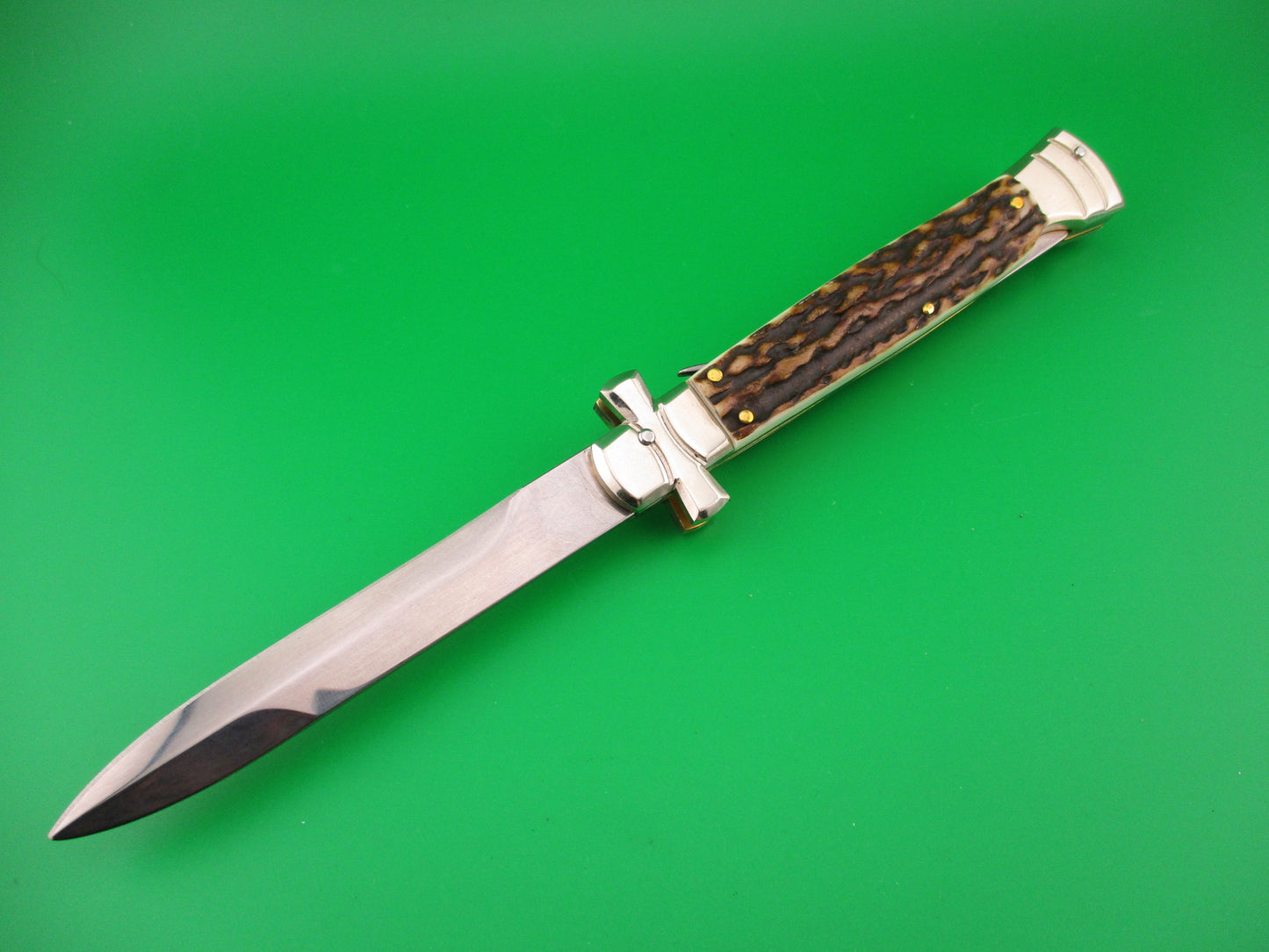 AGA CAMPOLIN 23cm Italian Maltese Stag crossguard automatic knife w box