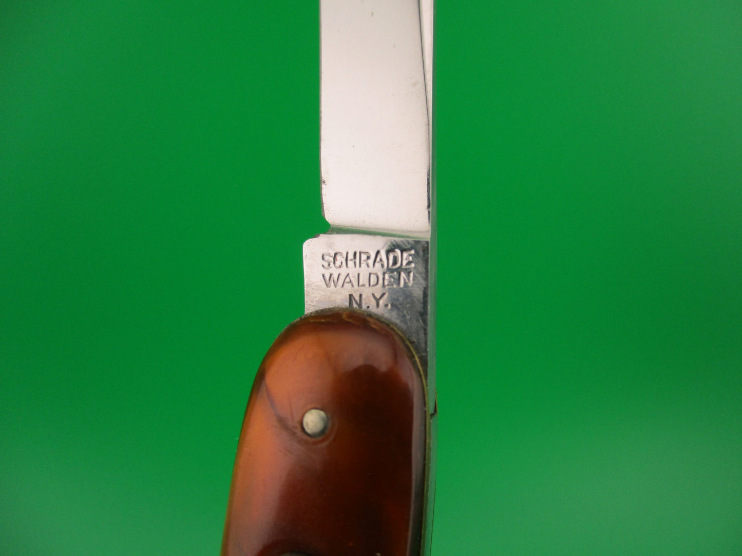 SCHRADE WALDEN Medium Double Orange Pearl Advertising MINT automatic knife