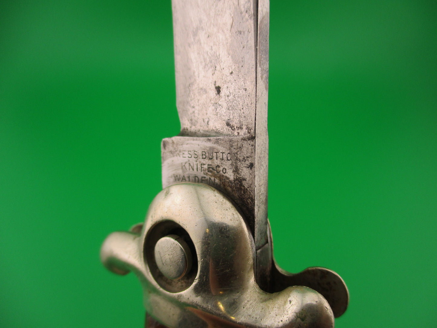 Press Button Knife Co GUARDIAN Antique switchblade knife partial etch
