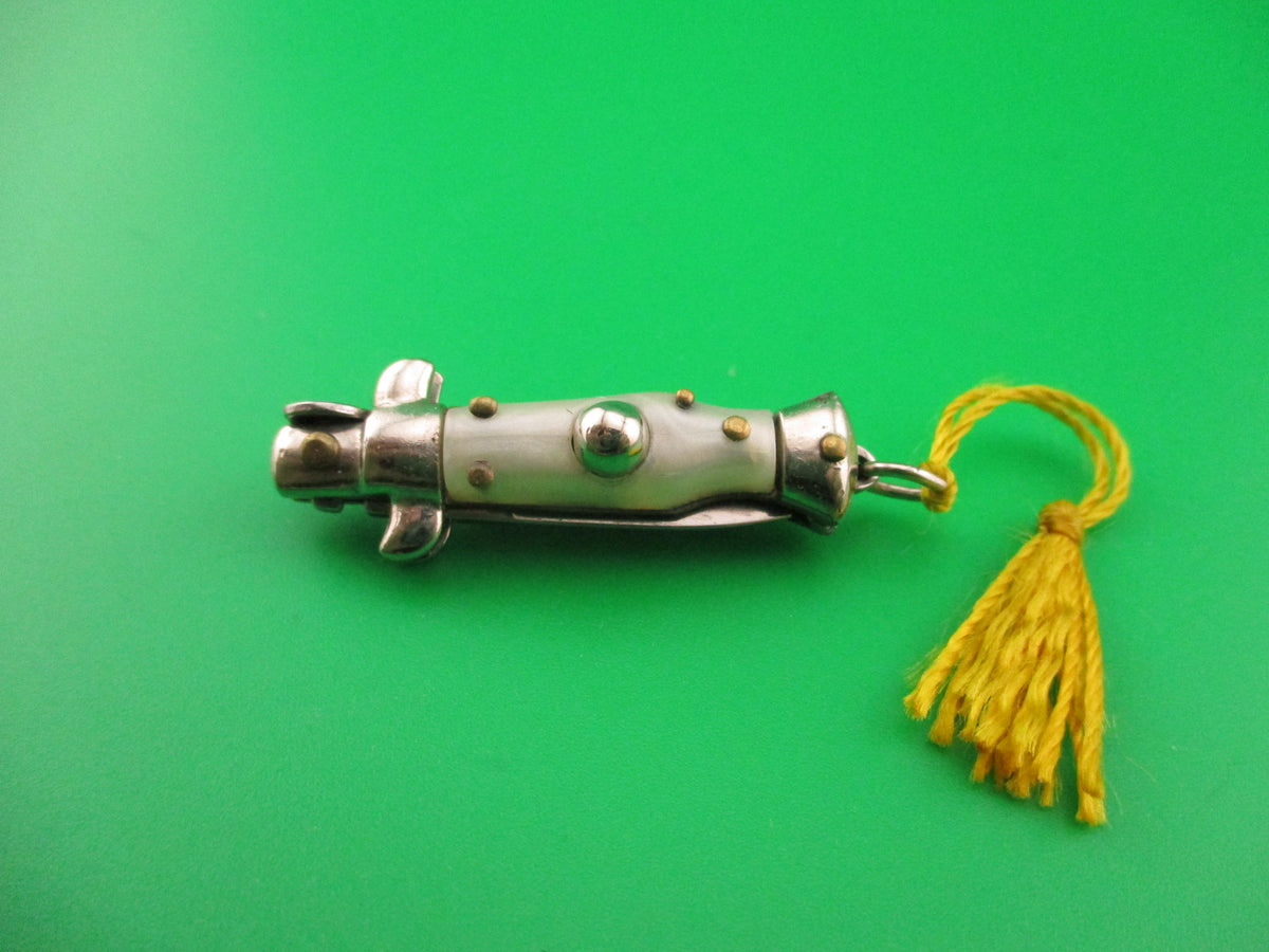 INOX ITALY 7cm Italian Mini Picklock 4 pin vintage automatic knife w Yellow tassel