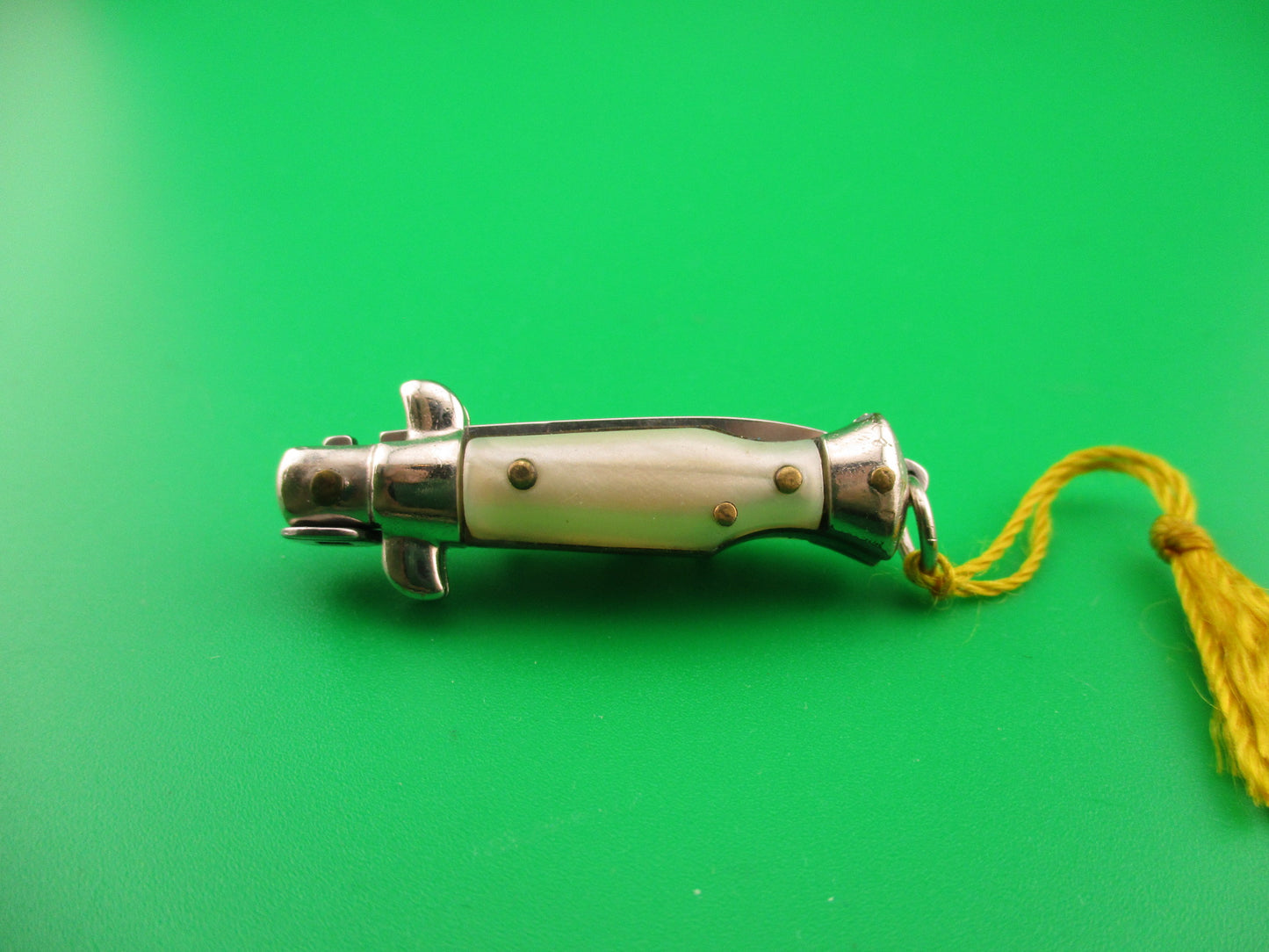 INOX ITALY 7cm Italian Mini Picklock 4 pin vintage automatic knife w Yellow tassel