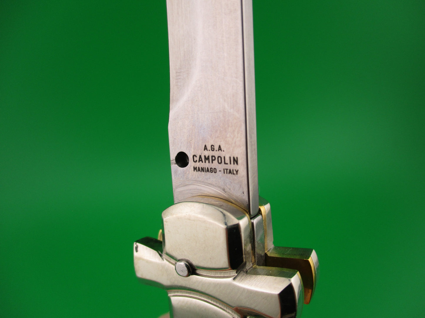 AGA CAMPOLIN 23cm Italian Maltese Stag crossguard automatic knife w box