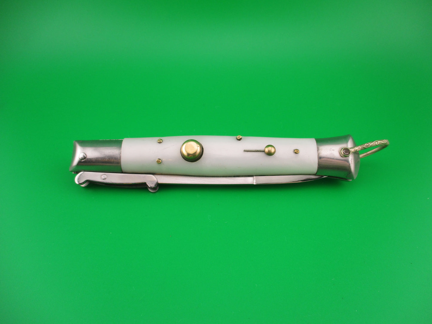 STAINLESS STEEL 22cm Rizzuto style vintage White Swing Guard switchblade knife