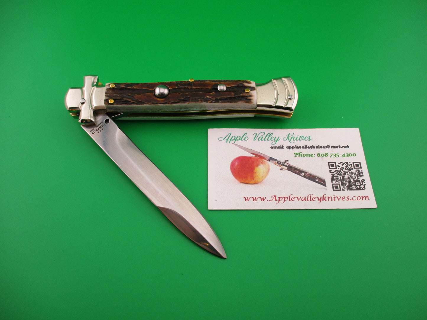 AGA CAMPOLIN 23cm Italian Maltese Stag crossguard automatic knife w box