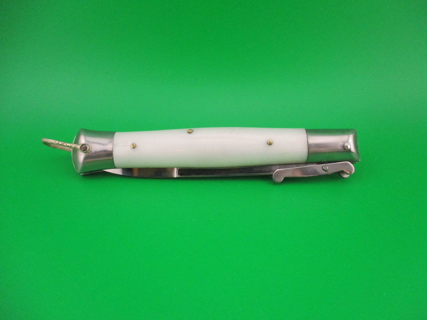 STAINLESS STEEL 22cm Rizzuto style vintage White Swing Guard switchblade knife
