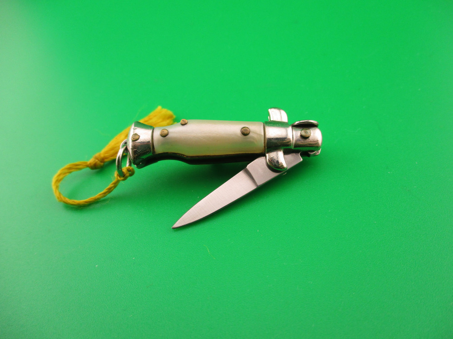 INOX ITALY 7cm Italian Mini Picklock 4 pin vintage automatic knife w Yellow tassel