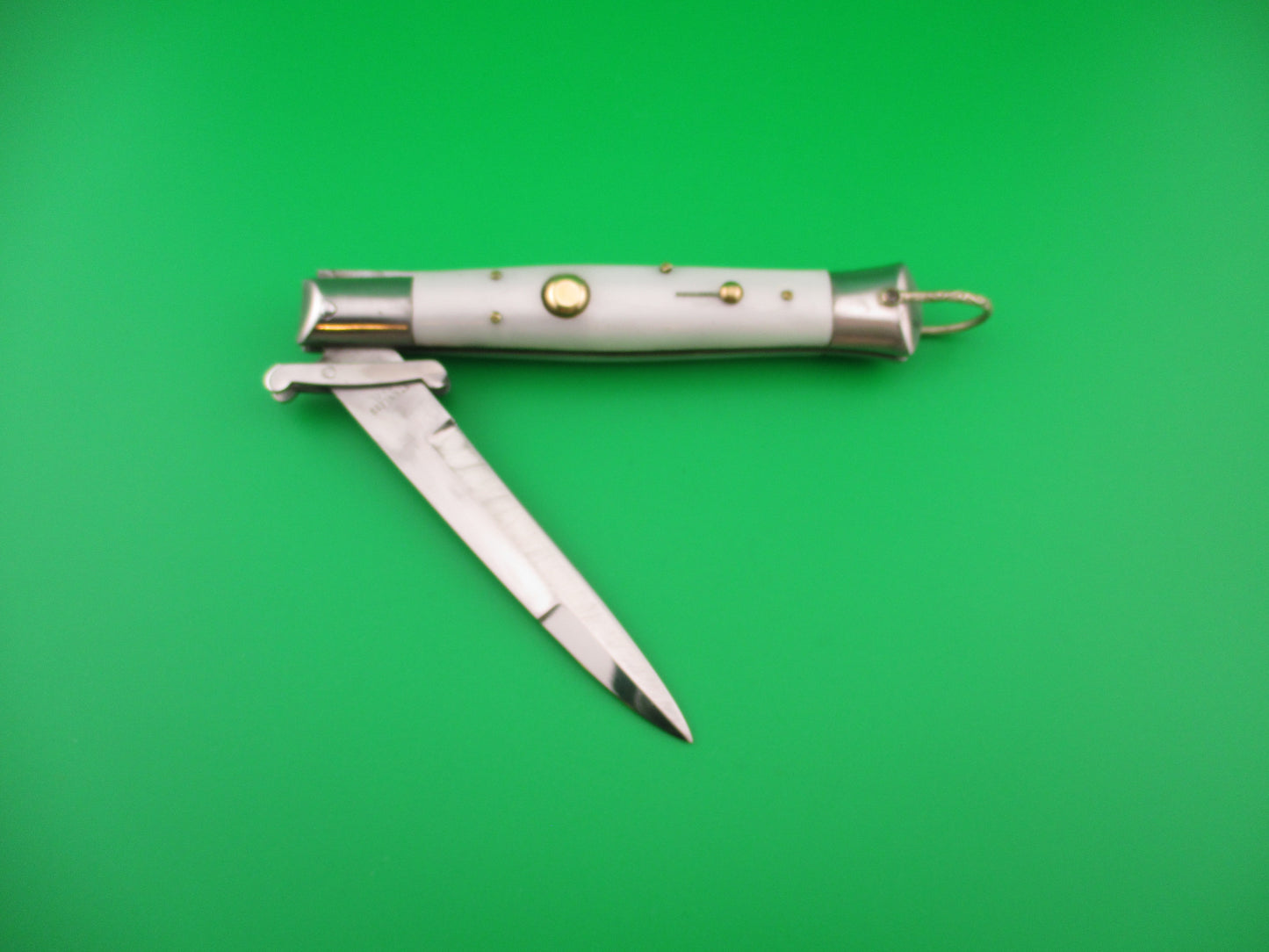 STAINLESS STEEL 22cm Rizzuto style vintage White Swing Guard switchblade knife