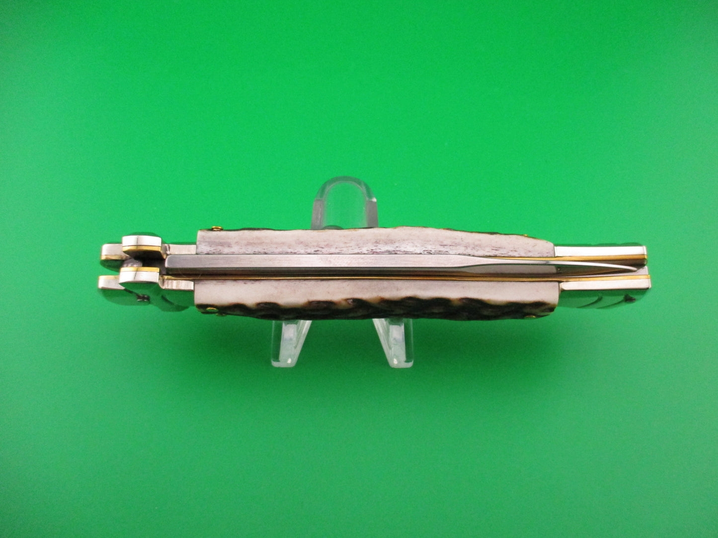 AGA CAMPOLIN 23cm Italian Maltese Stag crossguard automatic knife w box