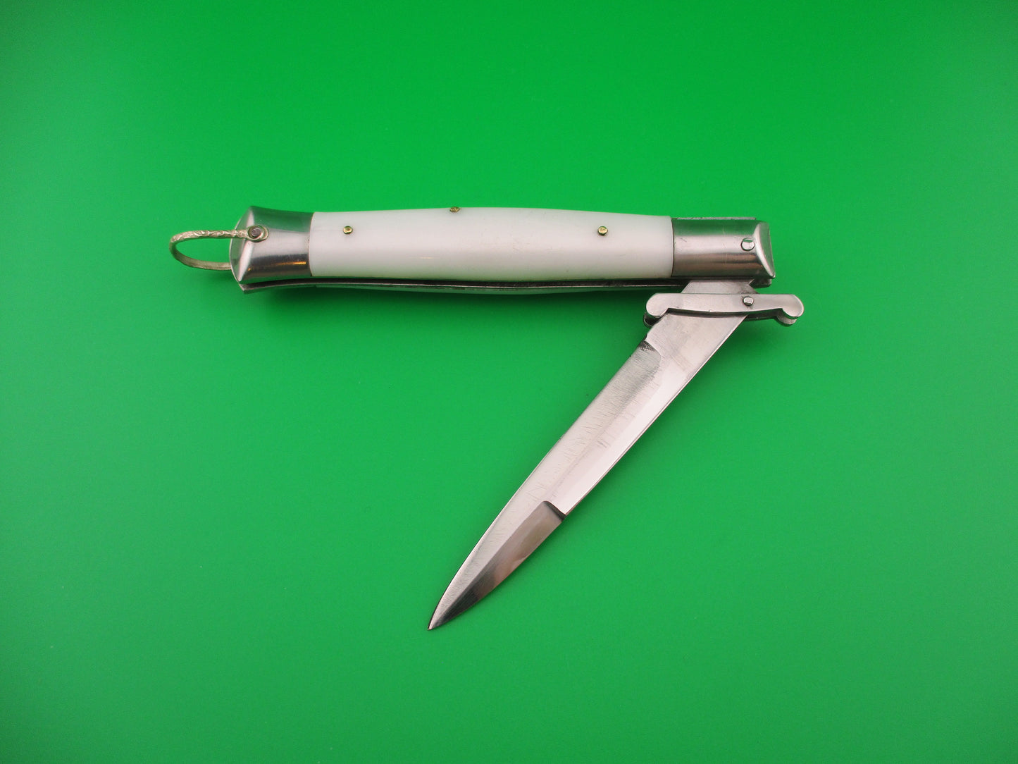 STAINLESS STEEL 22cm Rizzuto style vintage White Swing Guard switchblade knife