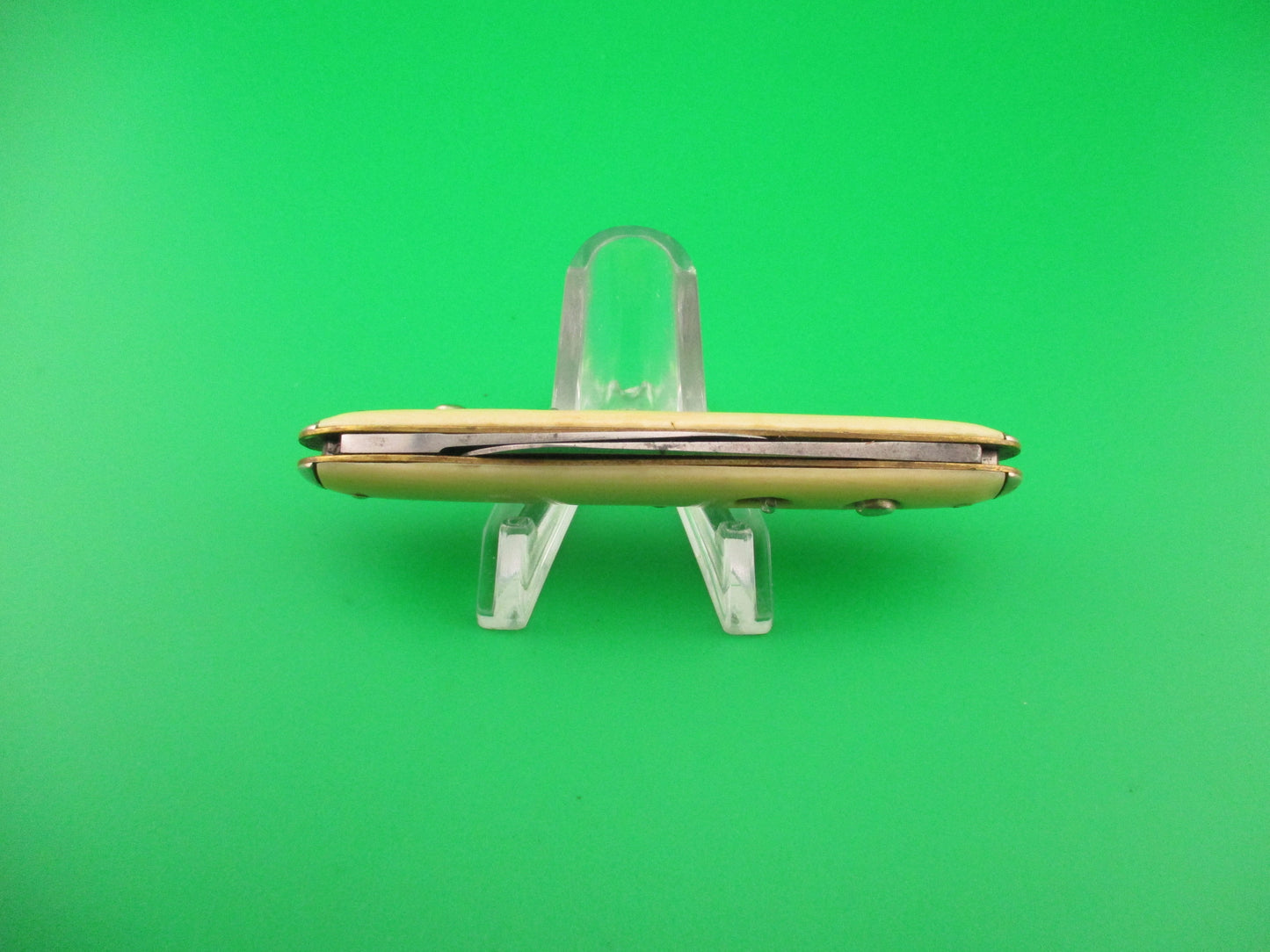 SHAPLEIGH HDW CO DE Etched Medium double Ivory cell Tip bolster switchblade knife