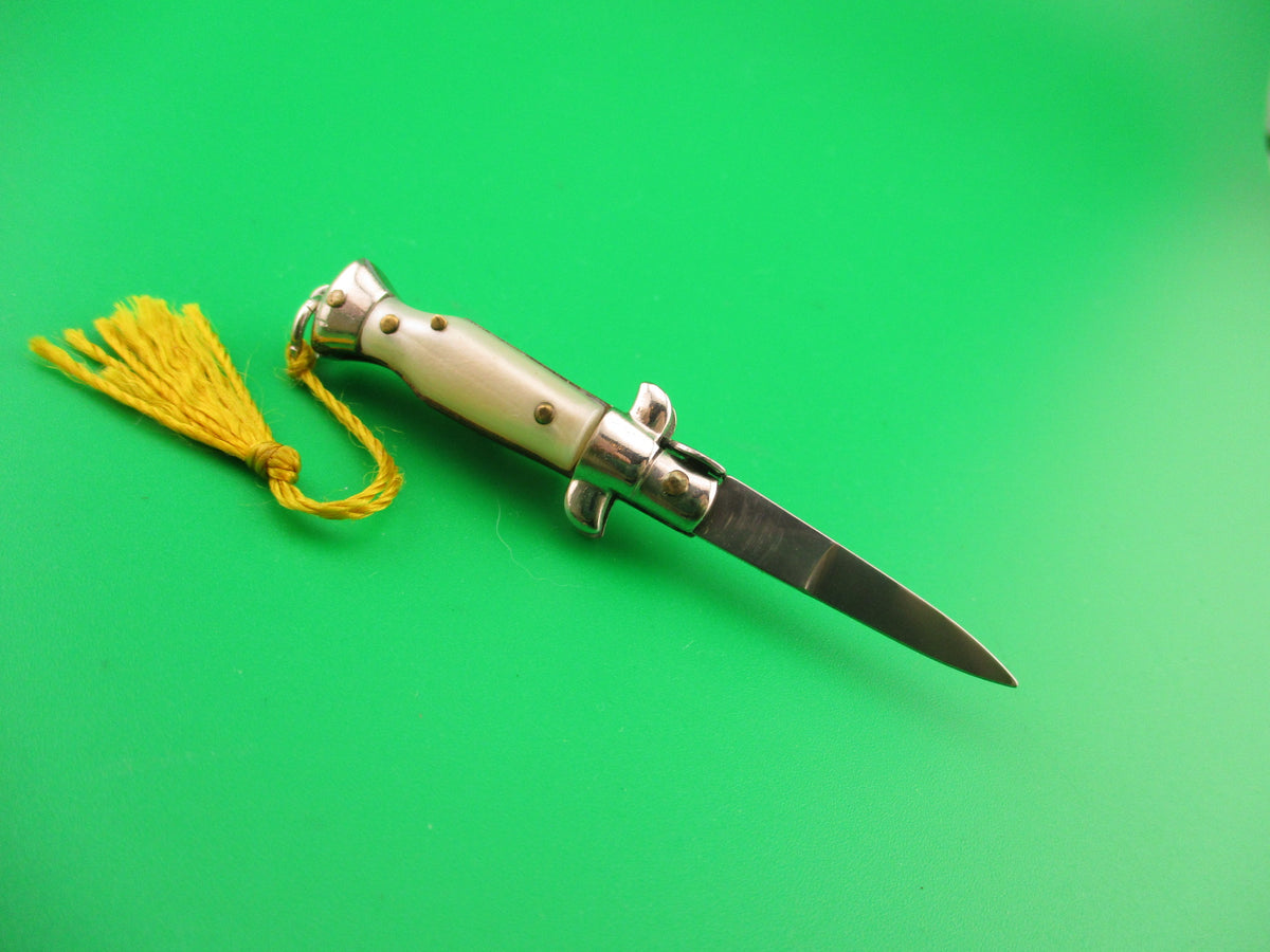 INOX ITALY 7cm Italian Mini Picklock 4 pin vintage automatic knife w Yellow tassel