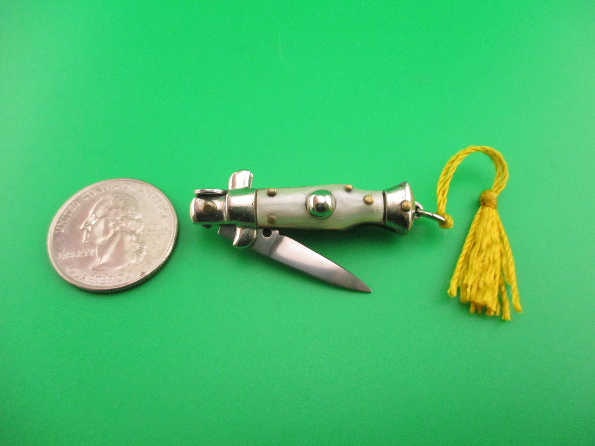 INOX ITALY 7cm Italian Mini Picklock 4 pin vintage automatic knife w Yellow tassel