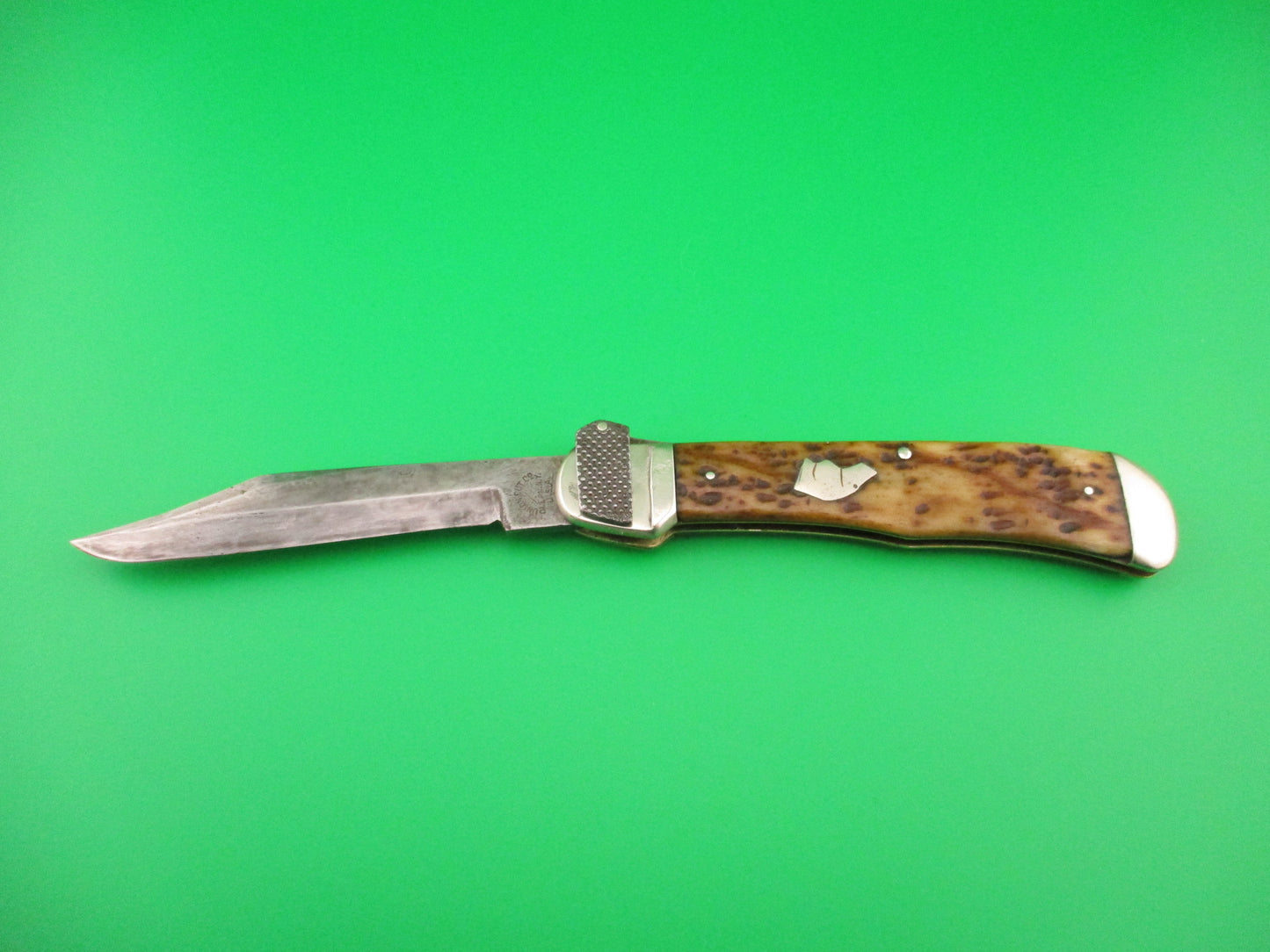 UNION CUT CO OLEAN NY Dog's Head Lever release Vintage automatic knife