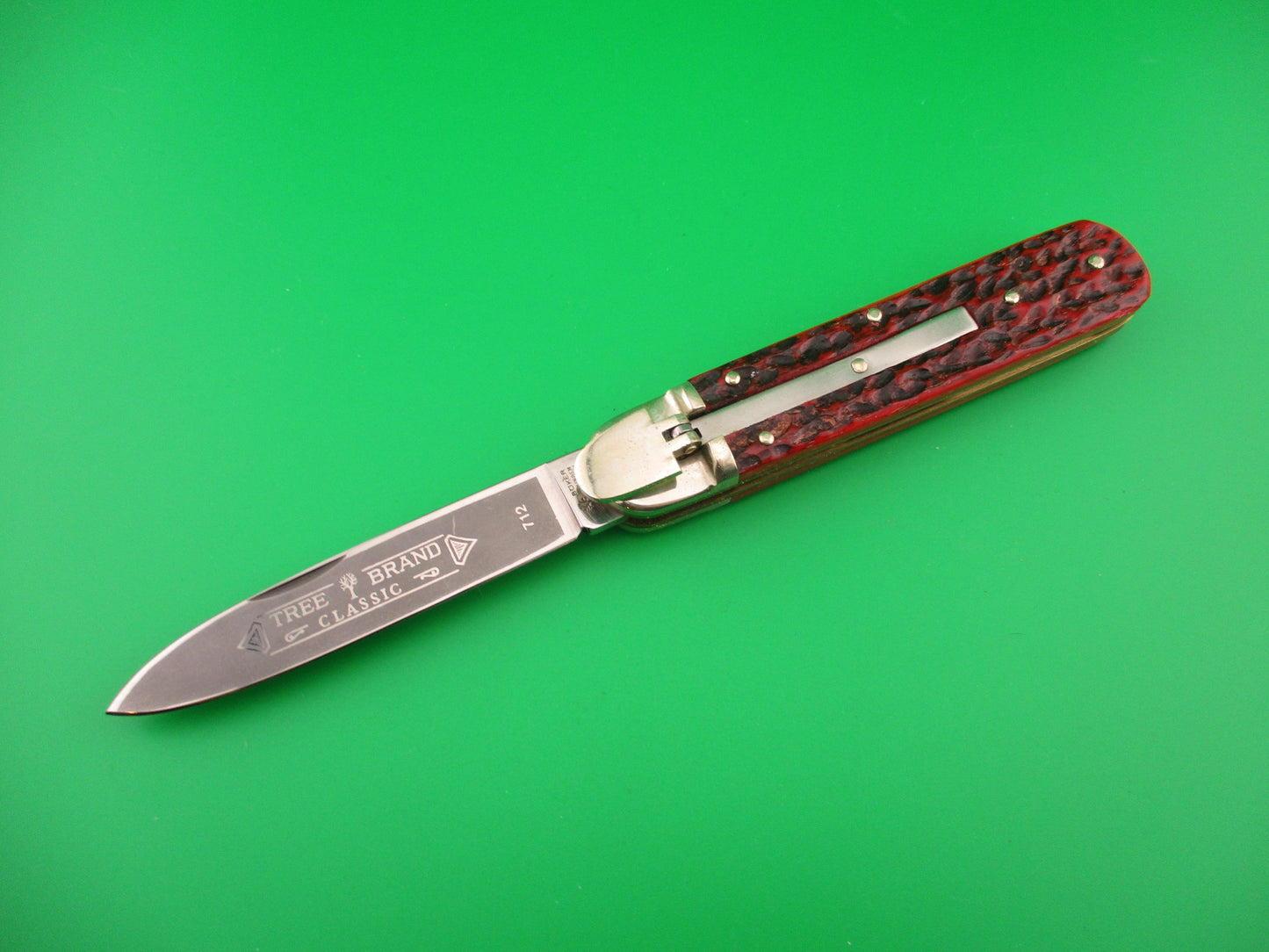 BOKER TREE BRAND CLASSIC 712 11cm German Lever automatic knife Red jigged bone