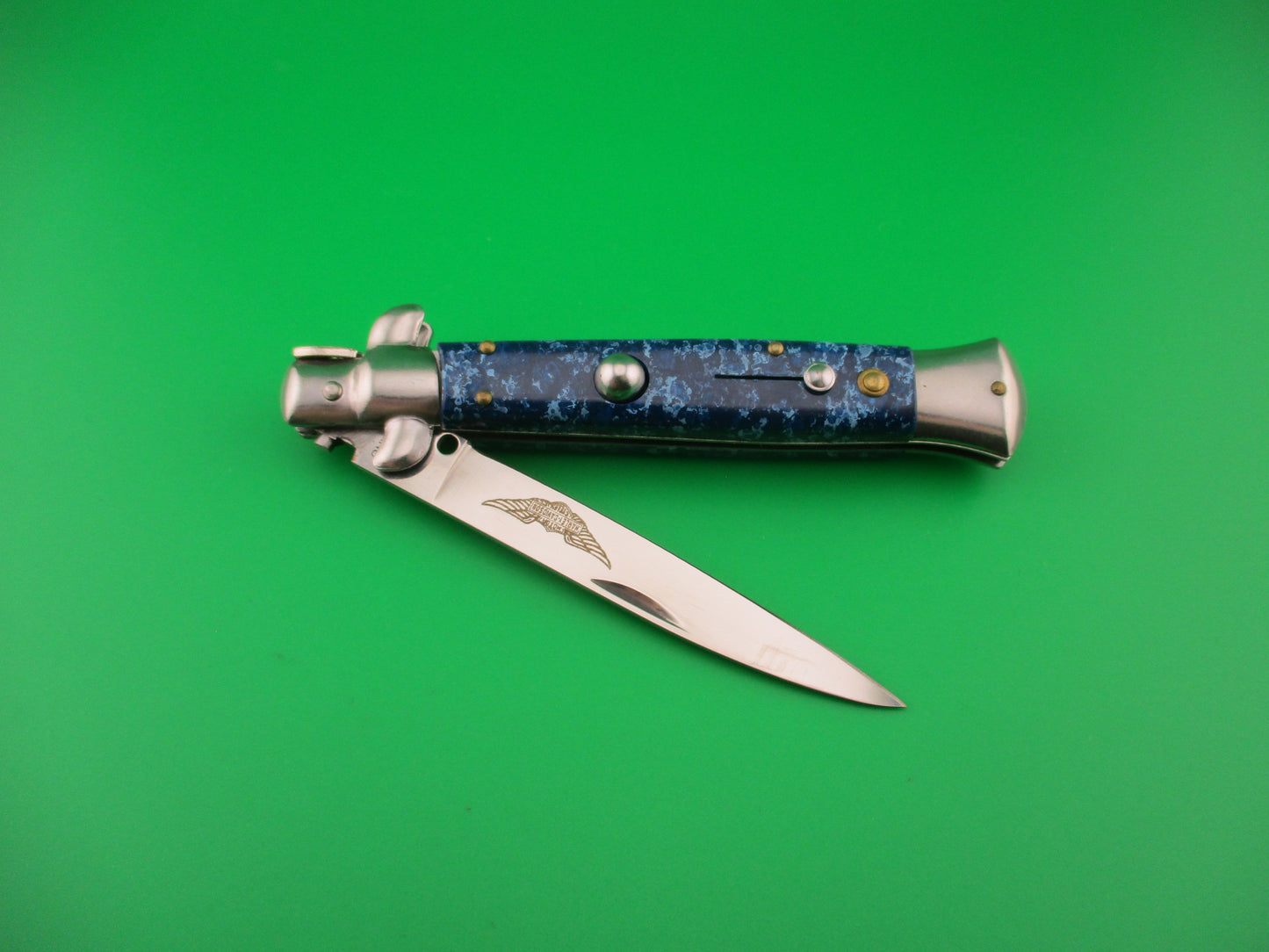 z 440 STAINLESS MILANO 22cm Italian style Harley Davidson Stiletto Blue automatic knife
