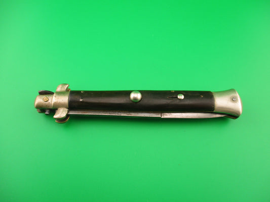Sterile 28cm Italian picklock 1950s vintage black horn automatic knife unusual locking tab