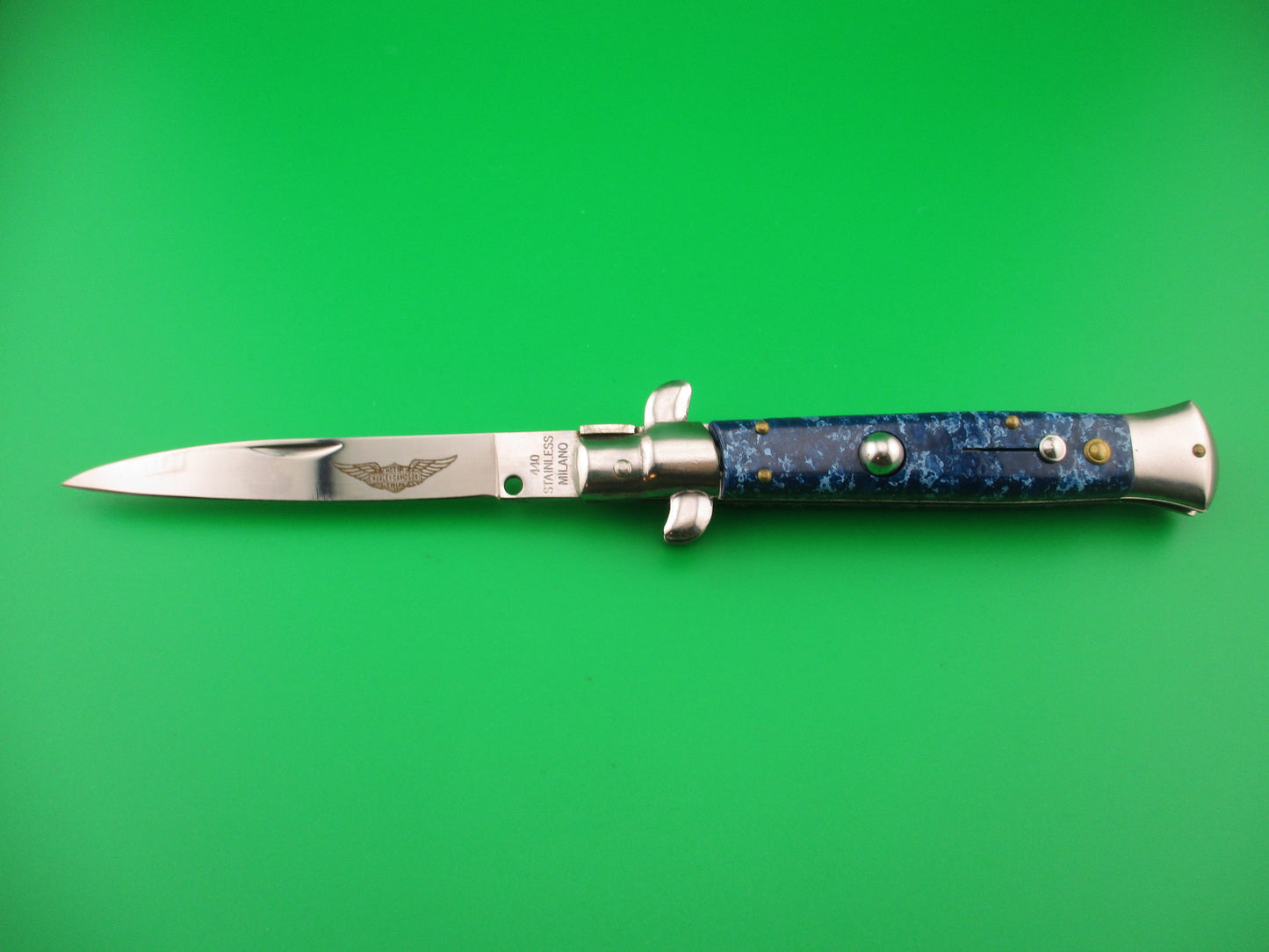 z 440 STAINLESS MILANO 22cm Italian style Harley Davidson Stiletto Blue automatic knife