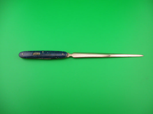 Antique Flylock Letter Opener 1122LO Etched Blue Marble automatic knife 1920s