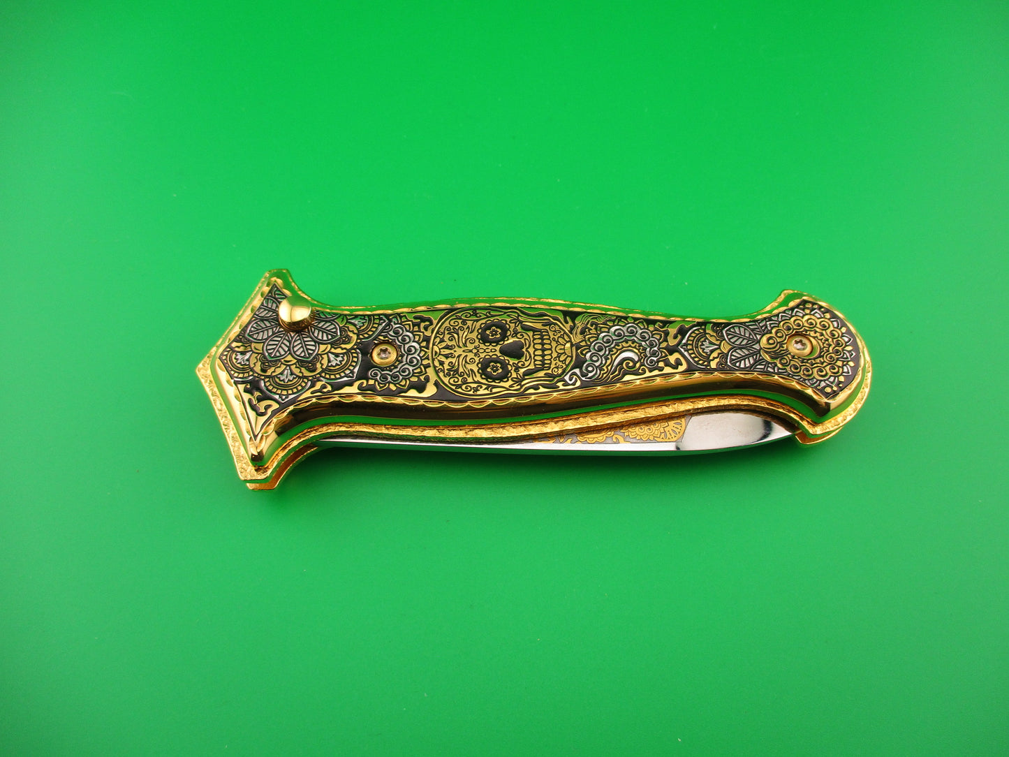 AGA CAMPOLIN GOLD AURY 1 of 20 Dia de la Muertos automatic knife