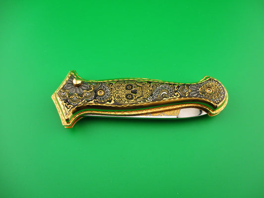 AGA CAMPOLIN GOLD AURY 1 of 20 Dia de la Muertos automatic knife