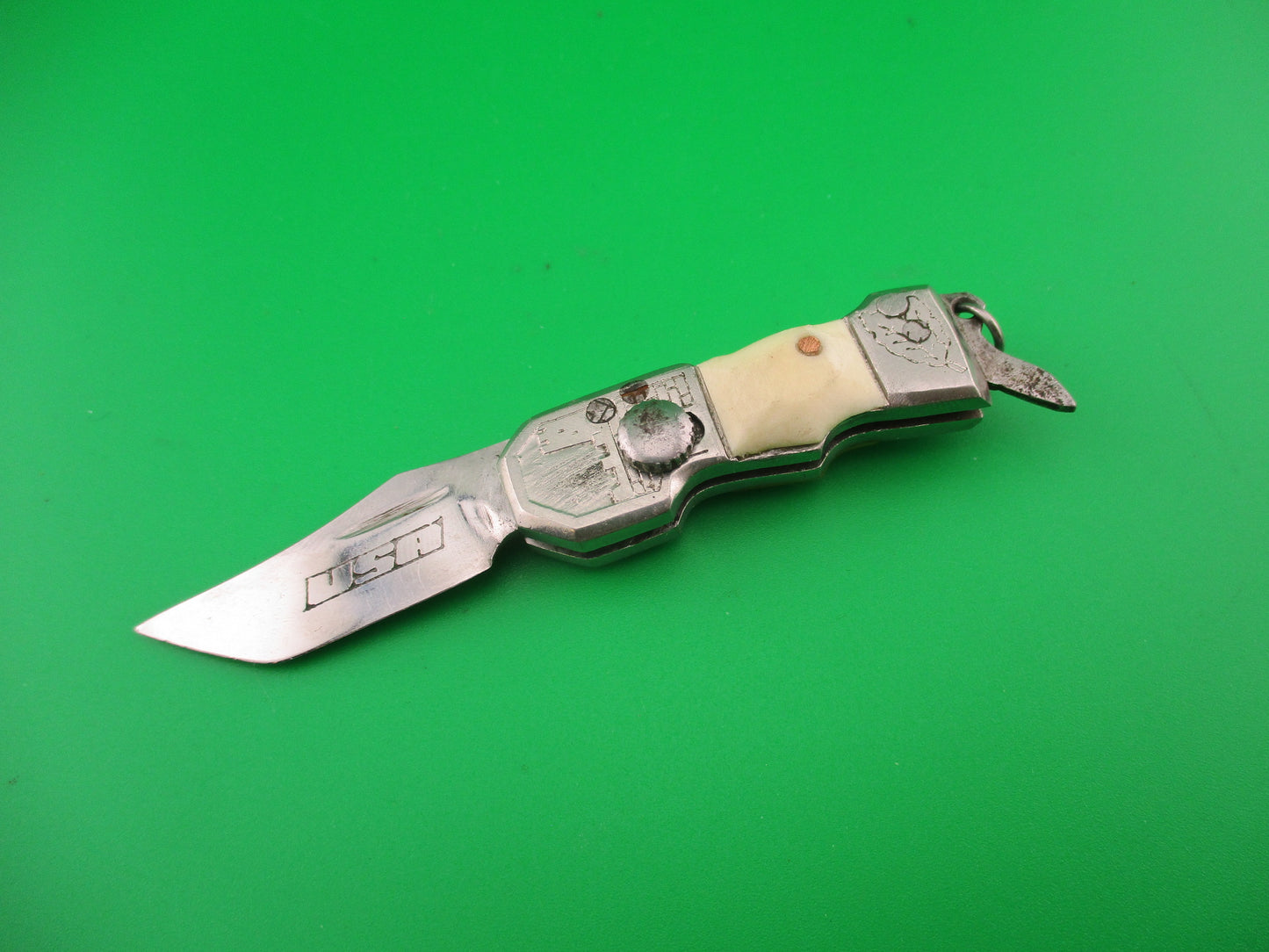 Tiny USA 9cm Russian RPK Sliding button Vintage automatic knife
