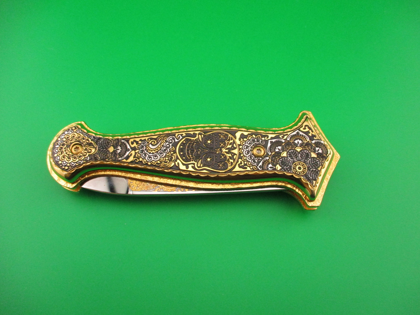 AGA CAMPOLIN GOLD AURY 1 of 20 Dia de la Muertos automatic knife