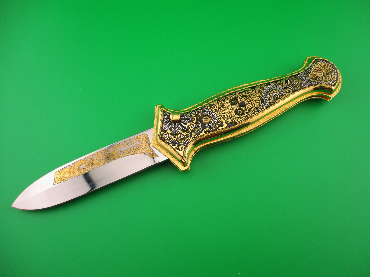 AGA CAMPOLIN GOLD AURY 1 of 20 Dia de la Muertos automatic knife