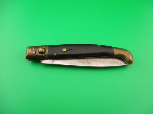Old 24cm Italian Pattada Wood Brass Birds head vintage automatic knife