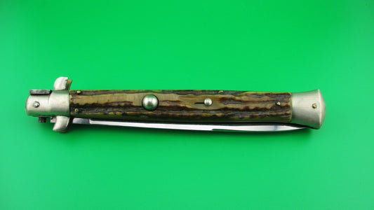Rostfrei 7 Italian 33cm Stag Transitional Stiletto Switchblade knife 5mm backspring