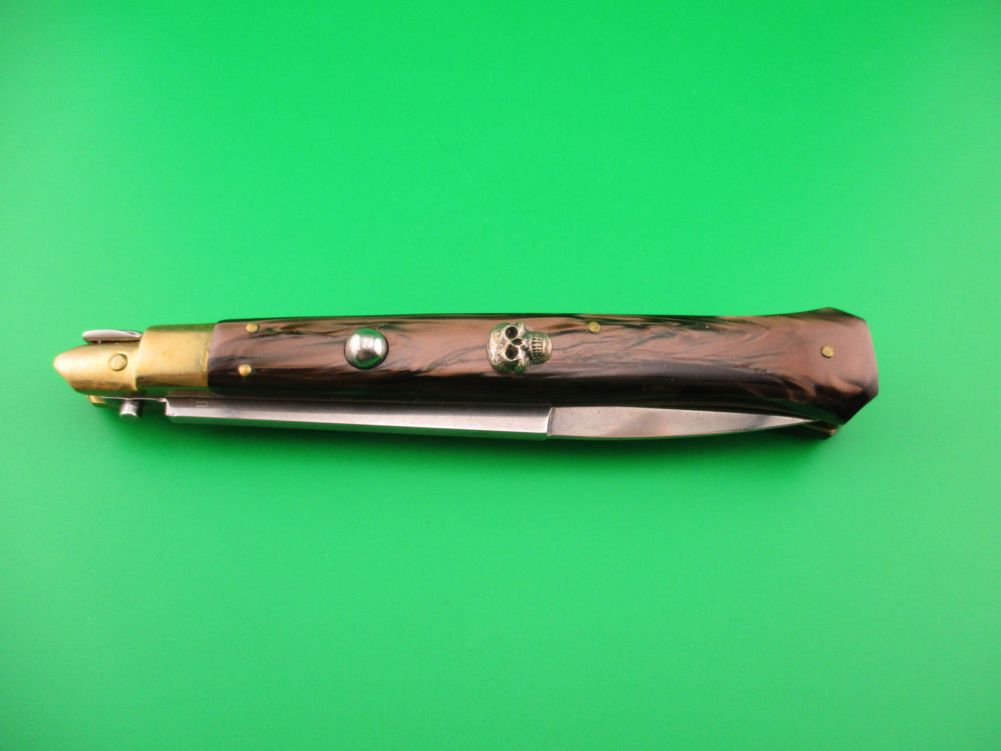 FRANK B ITALY 28cm Italian Customized Picklock Copper Kirinite Brass automatic Skull knife