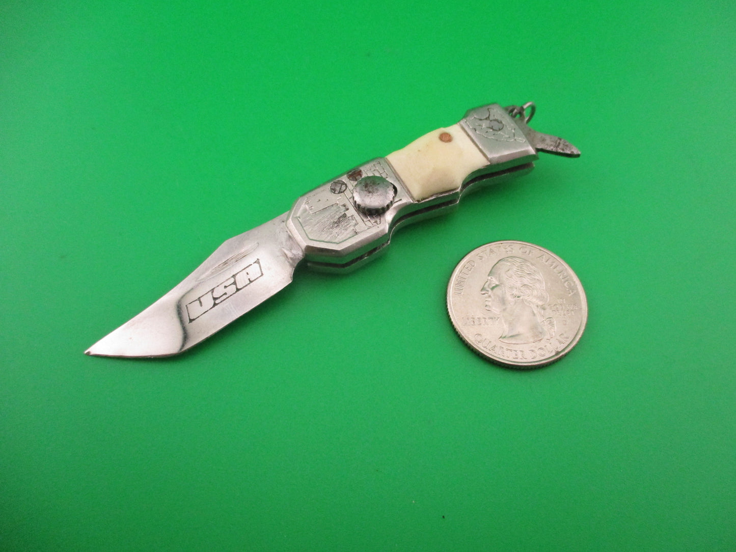 Tiny USA 9cm Russian RPK Sliding button Vintage automatic knife
