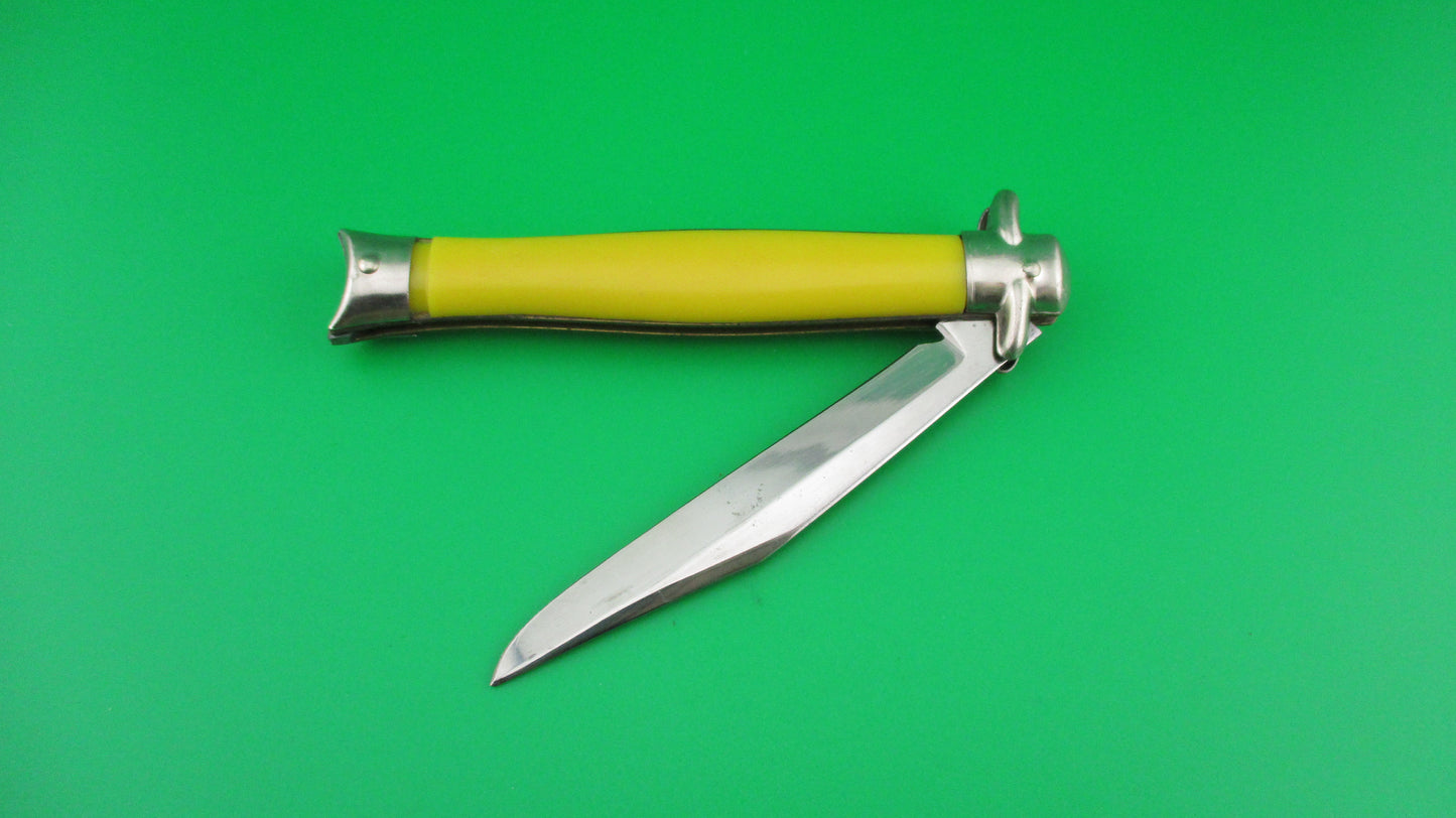 COLONIAL SHUR SNAP Fishtail Yellow NOS Vintage switchblade bowtie knife