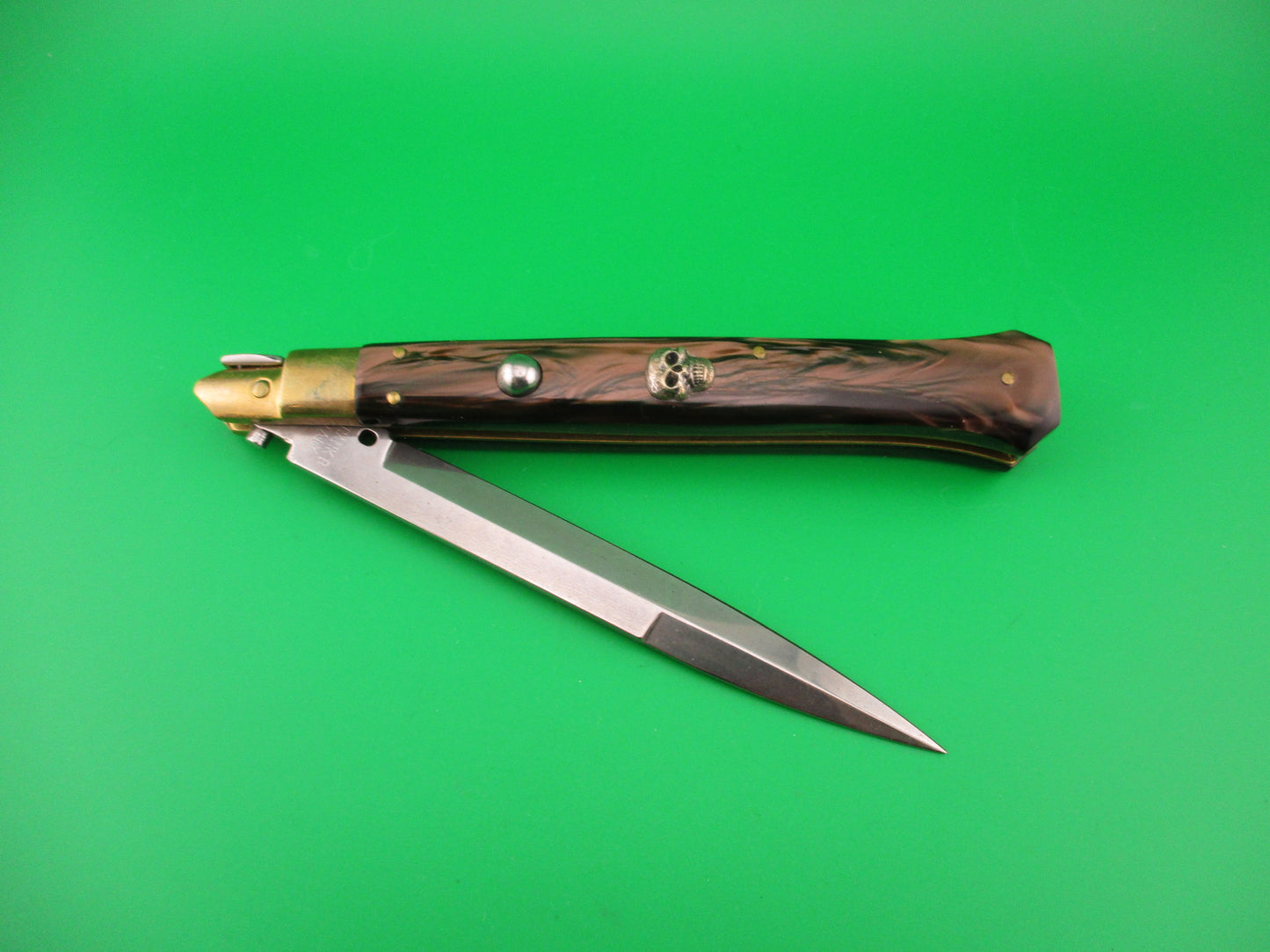 FRANK B ITALY 28cm Italian Customized Picklock Copper Kirinite Brass automatic Skull knife