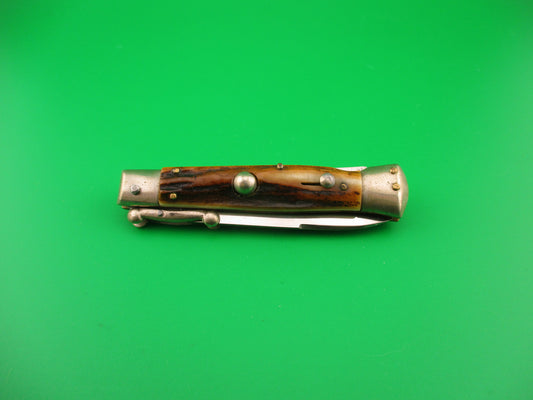 Inox PATENT 16cm Italian Swing Guard Stag 1960s vintage automatic knife
