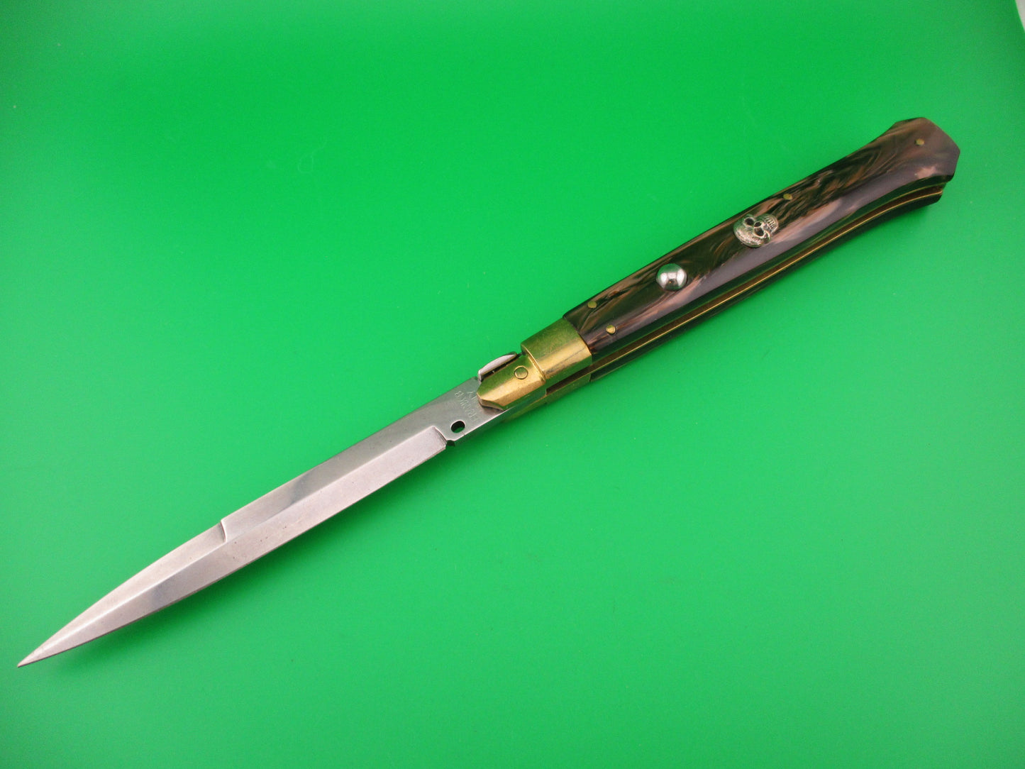 FRANK B ITALY 28cm Italian Customized Picklock Copper Kirinite Brass automatic Skull knife