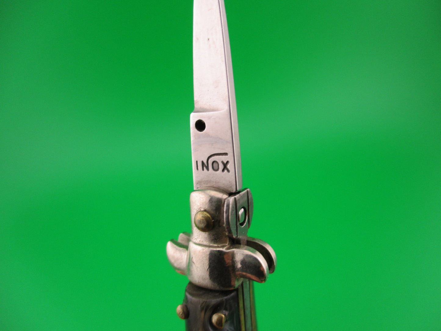 INOX 7cm Italian Tiny Picklock Gray Swirl Yellow tassel vintage 1970s automatic knife