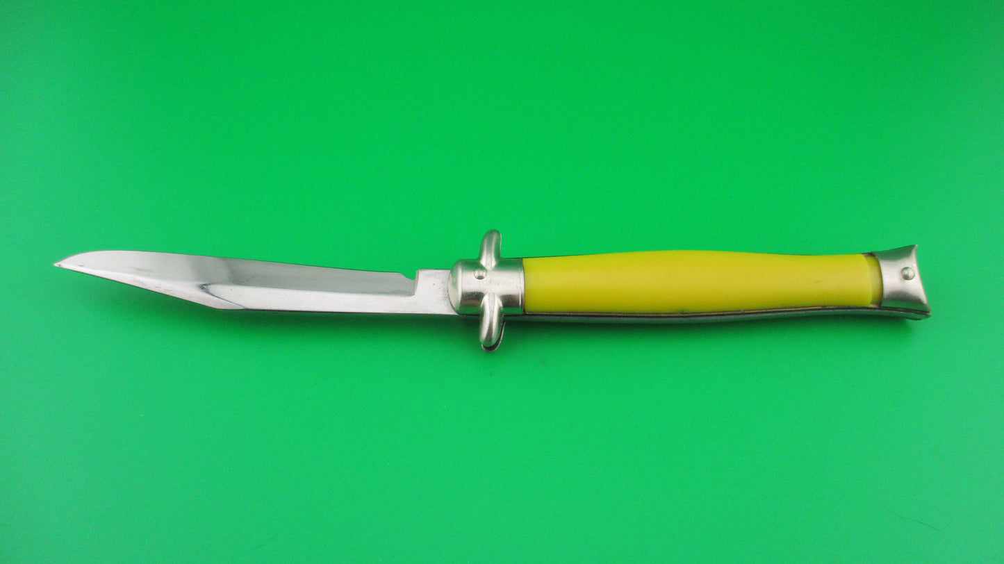 COLONIAL SHUR SNAP Fishtail Yellow NOS Vintage switchblade bowtie knife