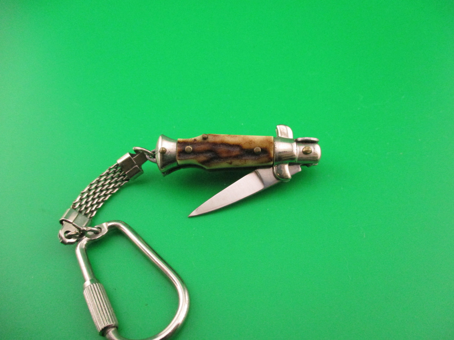 INOX 7cm Italian Mini Picklock Stag 4 pin vintage automatic keychain knife