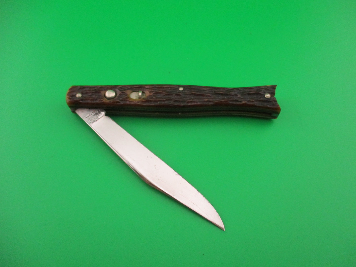PRESTO Fishtail Jigged bone vintage 1940s automatic knife #6000S EXTRA NICE