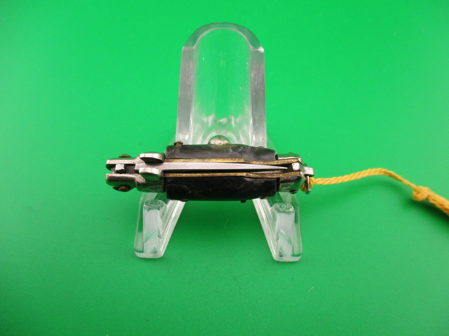 INOX 7cm Italian Tiny Picklock Gray Swirl Yellow tassel vintage 1970s automatic knife