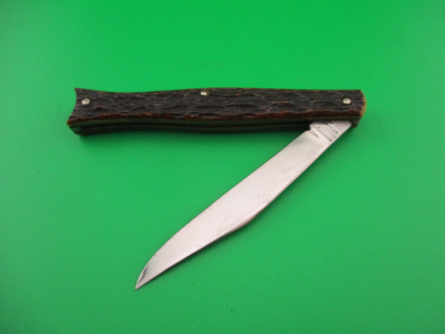 PRESTO Fishtail Jigged bone vintage 1940s automatic knife #6000S EXTRA NICE
