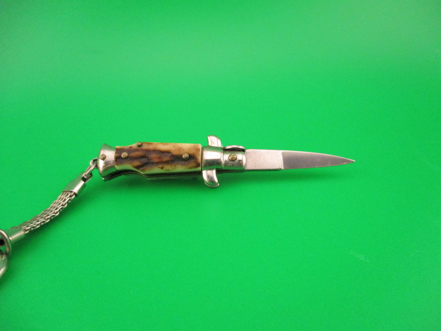 INOX 7cm Italian Mini Picklock Stag 4 pin vintage automatic keychain knife