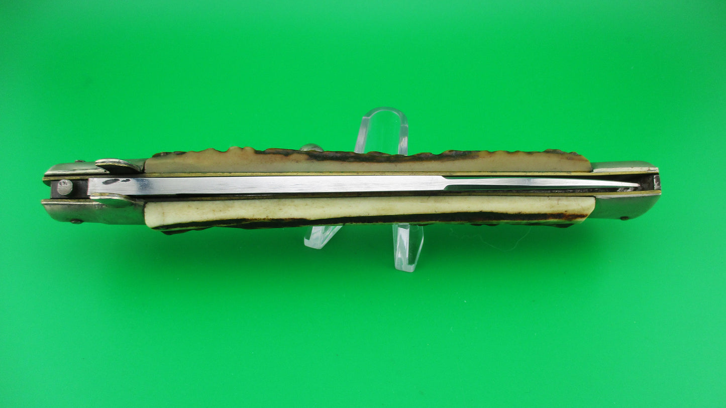 Rostfrei 7 Italian 33cm Stag Transitional Stiletto Switchblade knife 5mm backspring