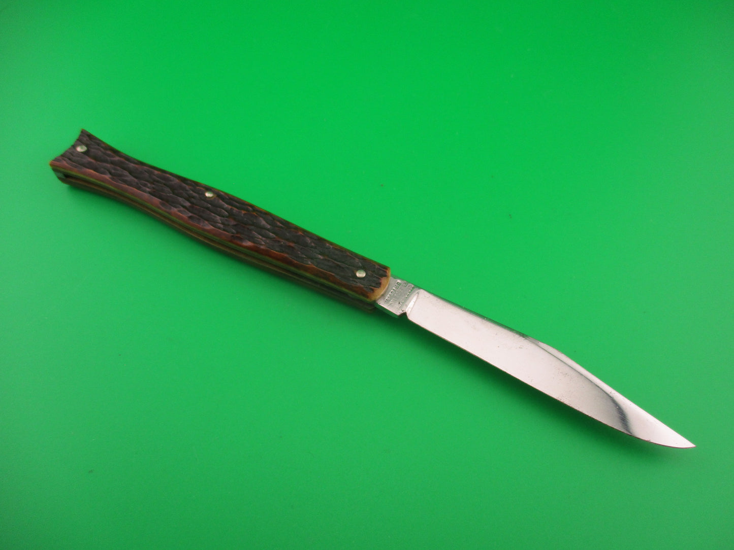 PRESTO Fishtail Jigged bone vintage 1940s automatic knife #6000S EXTRA NICE