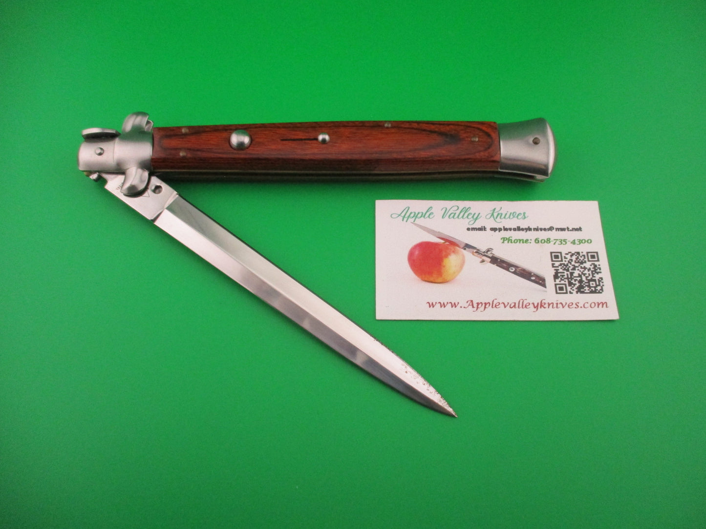 AKC MADE IN ITALY STAINLESS STEEL 33cm Italian wood swivel bolster switchblade